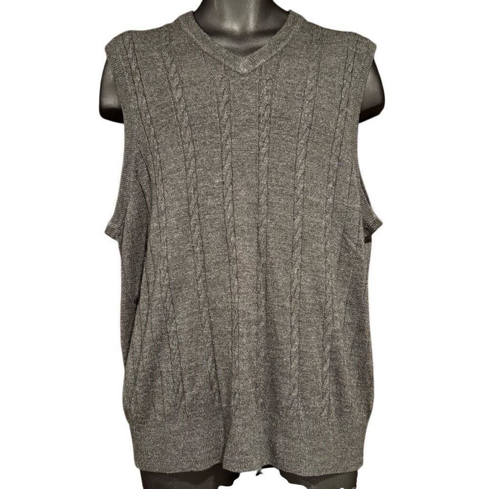 Dockers Gray V-Neck Cable Knit Sleeveless Sweater Vest Men’s Large